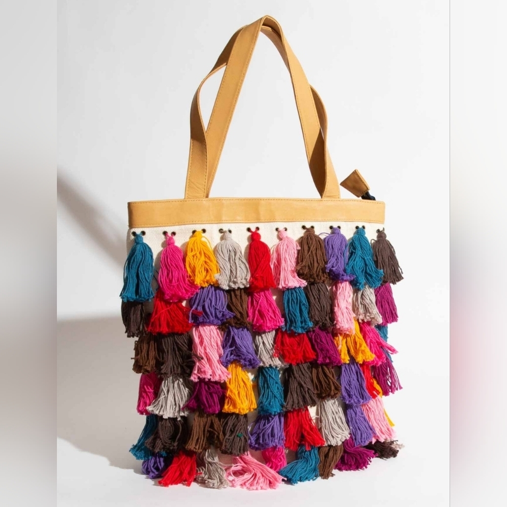 Noonday Collection Colorful La Gloria Tassle Tote Bag - Picture 1 of 15